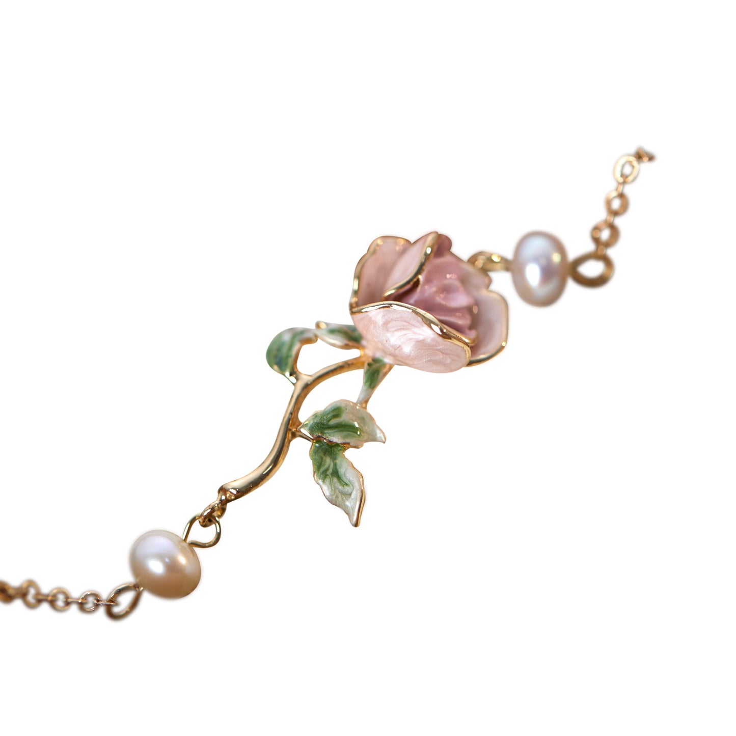 Super Gentle Rose Retro Exquisite Enamel Drip Glazed Brass Gold-plated Pearl Bracelet