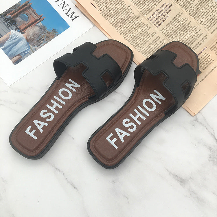 Fashion square buckle sandals and slippers