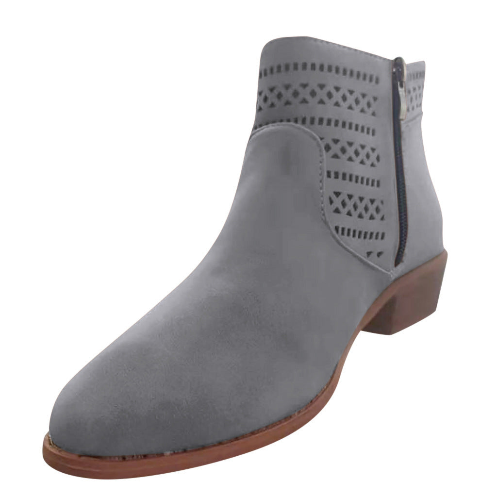 Women's plus size hollow thick heel Martin boots