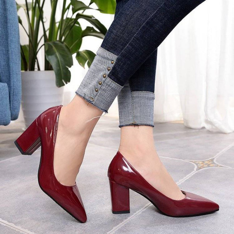 European And American Thick Heel Pointed High Heels