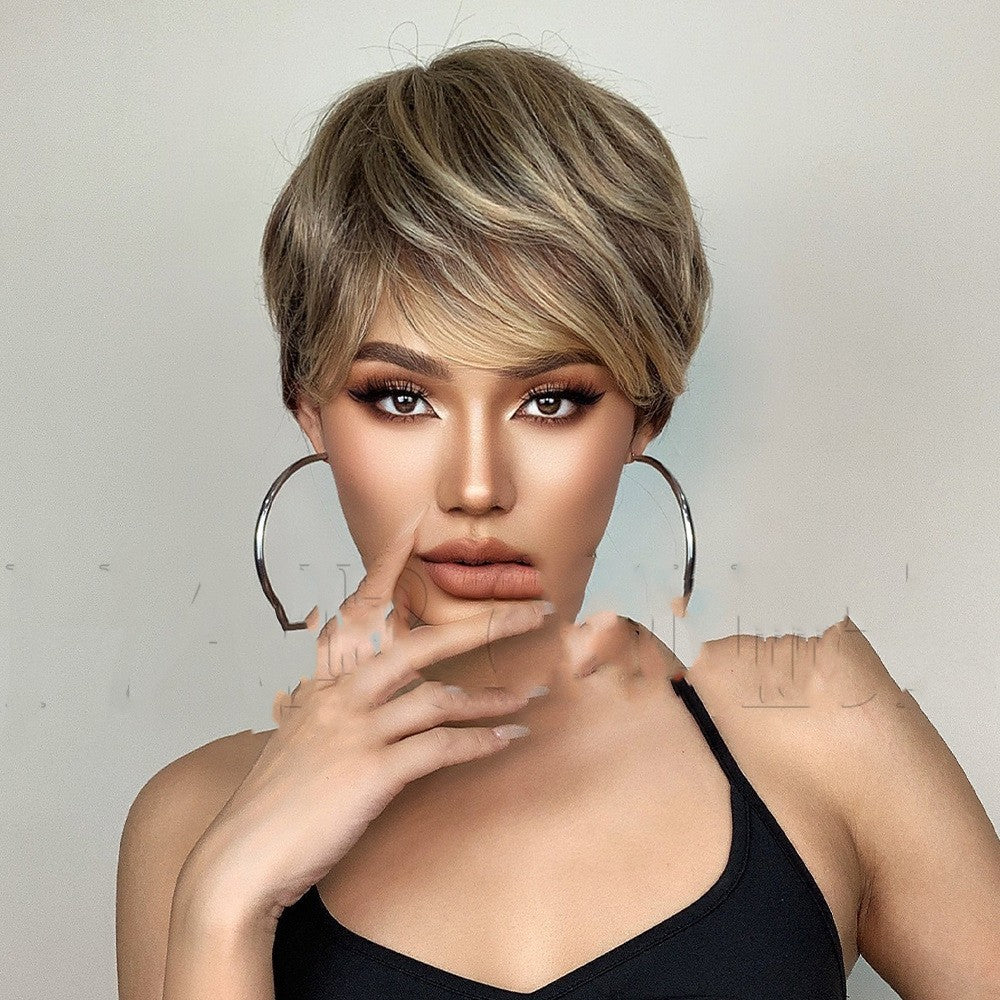 Reversed Style With Six Colors And Short Straight Hair Wig