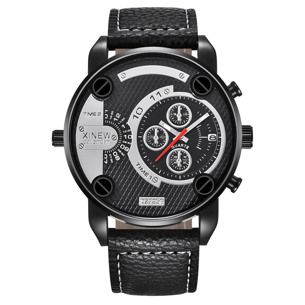 Mens Big Watches Fashion Leather Date Gifts Wristwatch