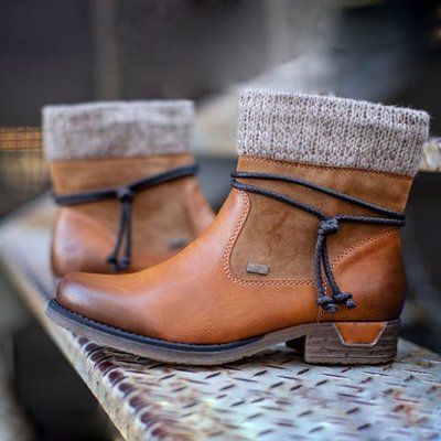 Side zip block heel warm Martin boots