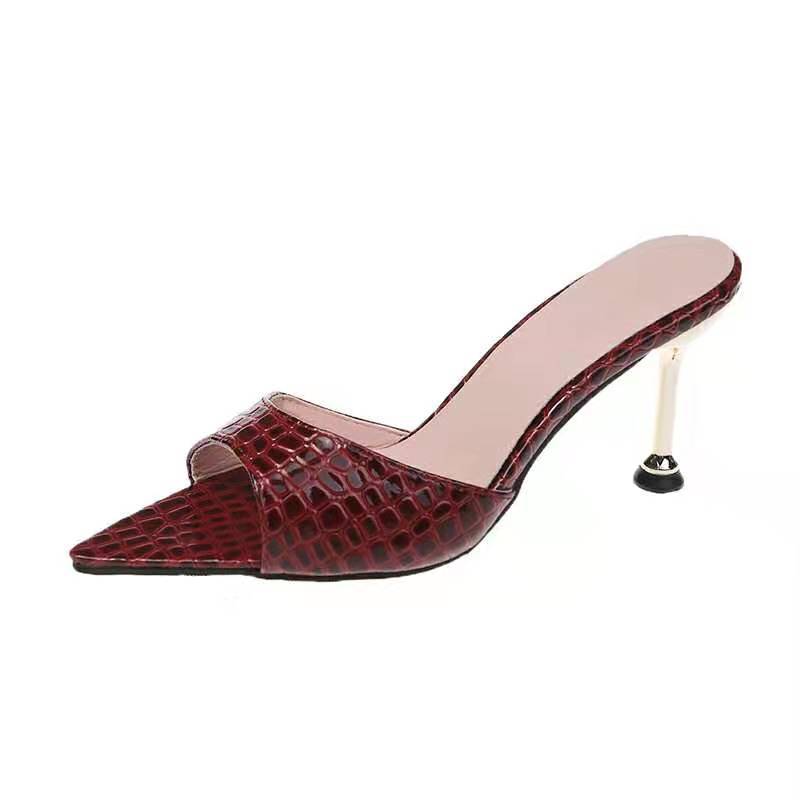 New Snake Pattern Toe Pointed High Heel Sandals And Slippers Women