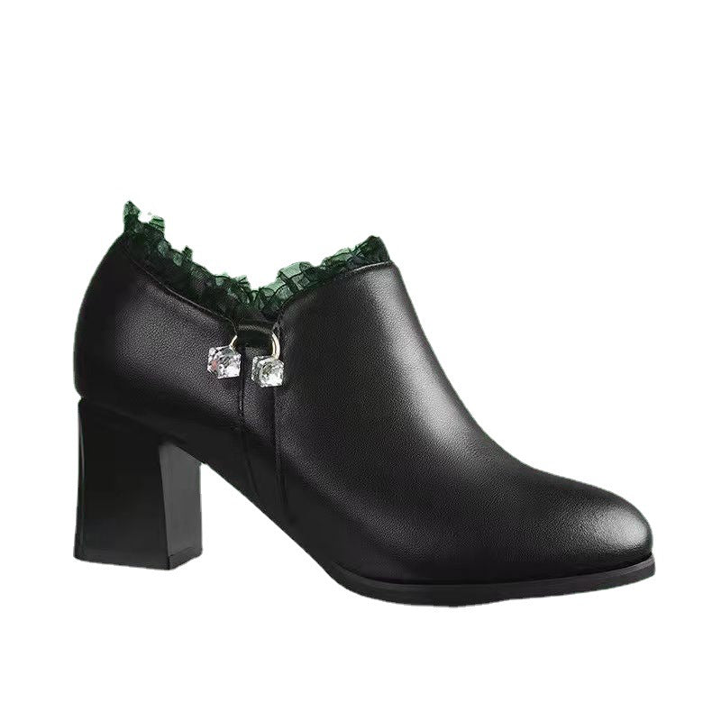 Middle Aged Women's Soft Sole Chunky Heel Bow Mid Heel