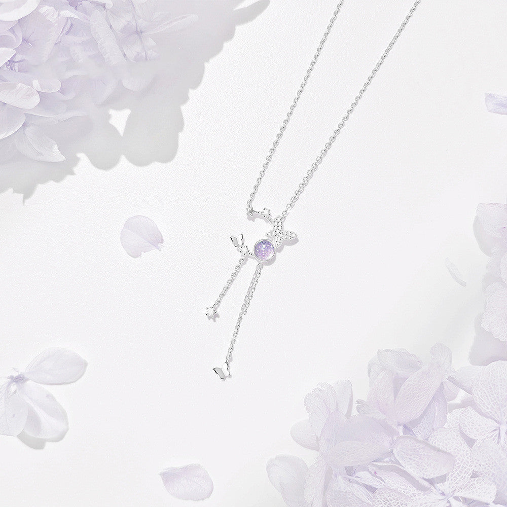 925 Sterling Silver Gentle Taro Purple Butterfly Tassel Necklace