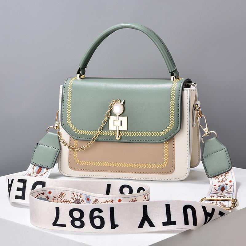 Wide Shoulder Strap Embroidery Thread Contrast Color Large Capacity Shoulder Bag