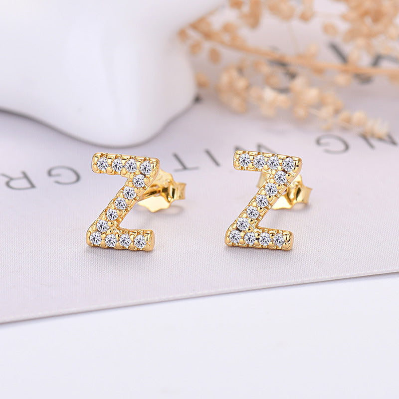 26-letter Zircon Earrings Uppercase Letters