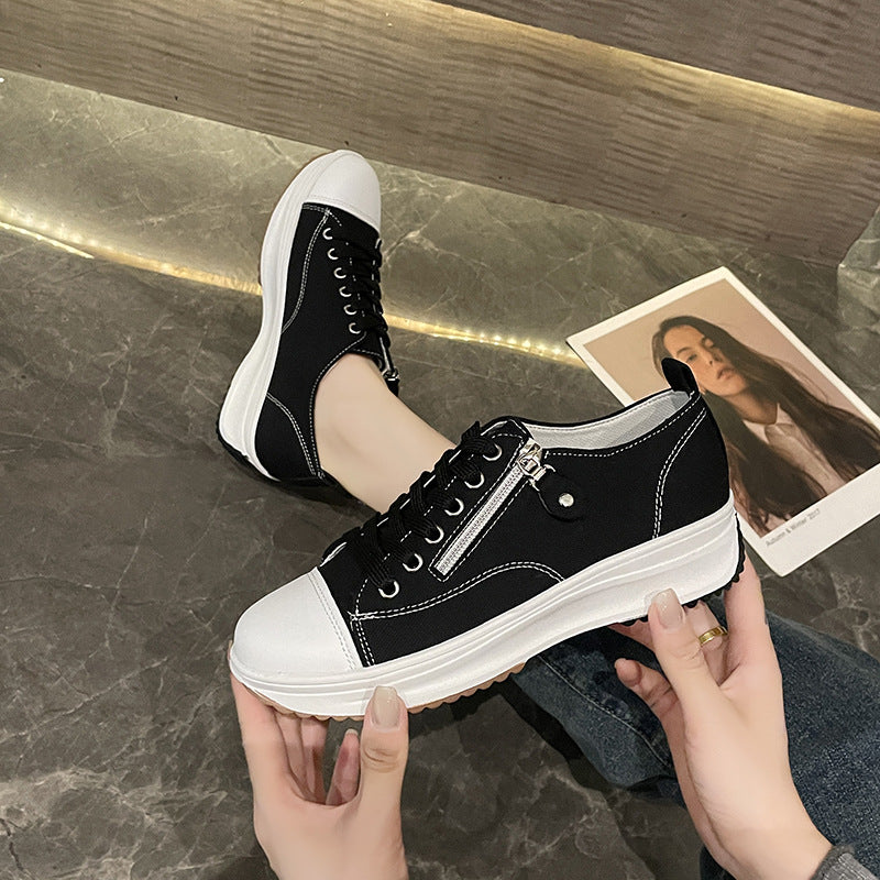 Plus Size Solid Color Low Cut Fashion Round Head Lace-up Platform Women's Casual Pumps
