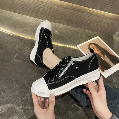 Plus Size Solid Color Low Cut Fashion Round Head Lace-up Platform Women's Casual Pumps