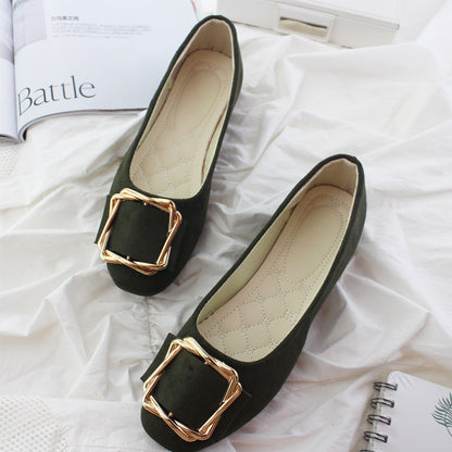 Toe Comfortable Large Size Square Buckle Flats Women's Shoes