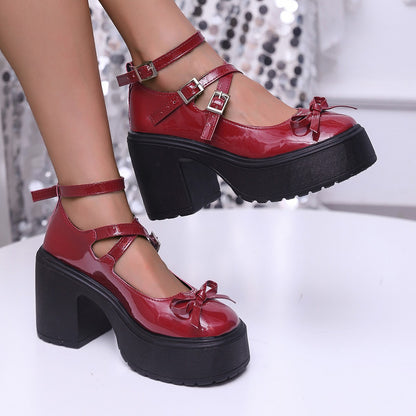 Women's Thick-soled Lace-up Loafers Fall Versatile British Leather Shoes