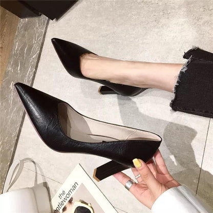 Spring And Autumn New Net Red French Black High Heels