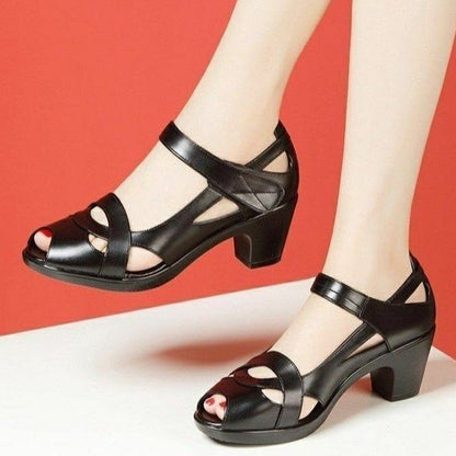 Women's Thick Bottom Soft Bottom Mid Heel Chunky Heel Peep Toe Sandals