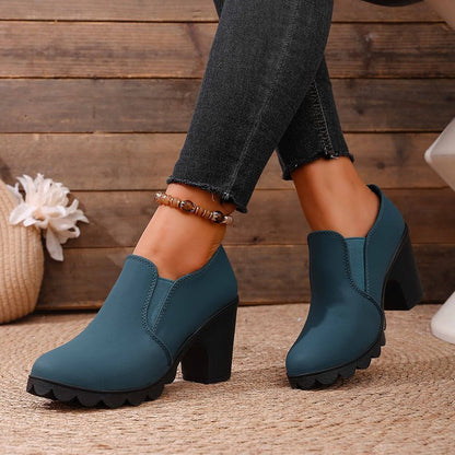 Womens Stylish Chunky-heel Shoes With A Thick Sole And Round Toe