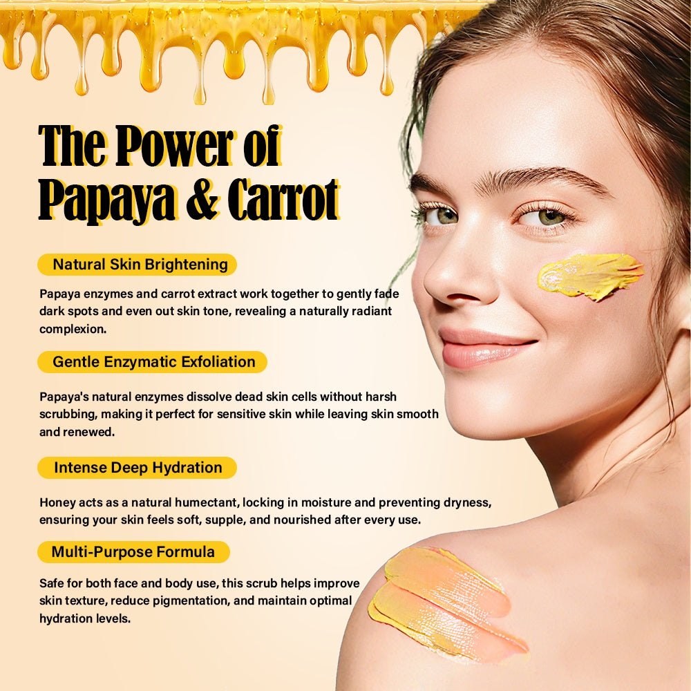 Papaya & Carrot Body Scrub Lightening Face Skin Care Whitening Anti-aging 500ml