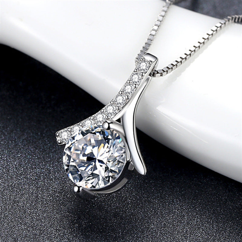 Gentle lady style sterling silver temperament zircon necklace