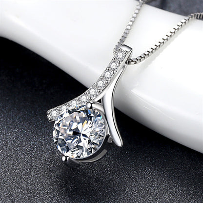 Gentle lady style sterling silver temperament zircon necklace
