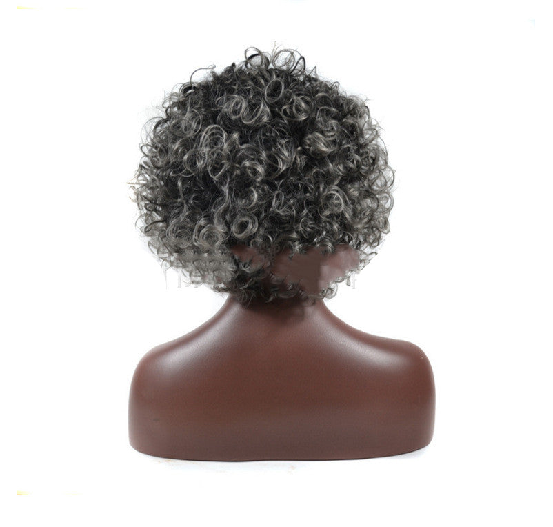 Granny gray short chemical fiber wig headgear