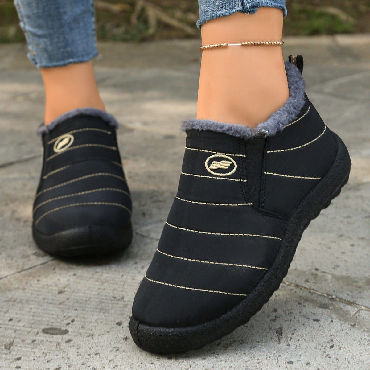 Plus Size Cotton Boots Fleece Lined Padded Warm Keeping Casual Shoes