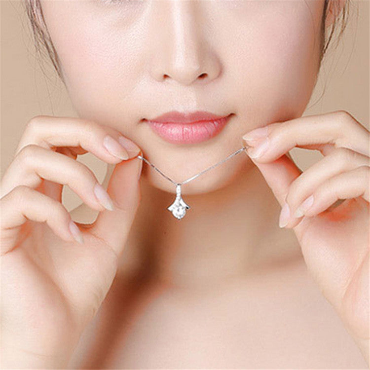 Gentle lady style sterling silver temperament zircon necklace