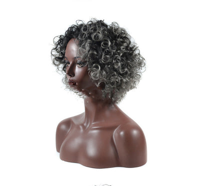 Granny gray short chemical fiber wig headgear