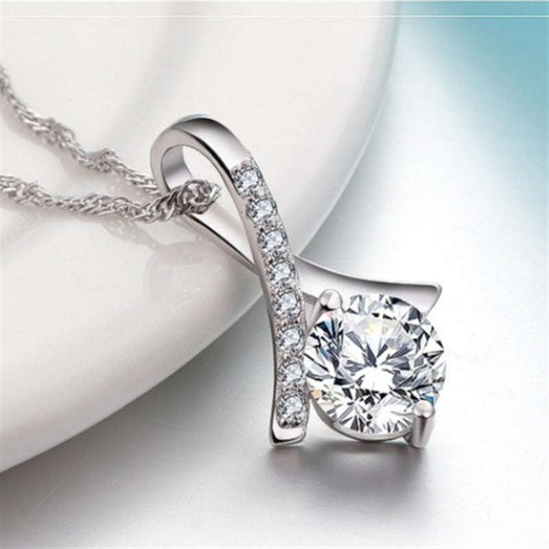 Gentle lady style sterling silver temperament zircon necklace