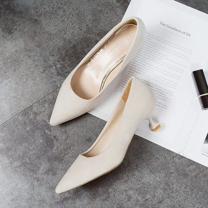 All-Match Pointed Black Suede Stiletto High Heels Women