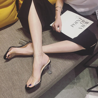 Crystal Summer New Thick Heel Buckle Open Toe Transparent High Heels Fish Mouth Thick Heel Jelly Shoes Women's Sandals
