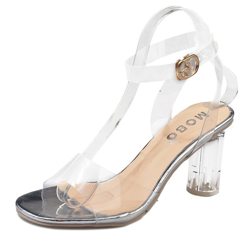 Crystal Summer New Thick Heel Buckle Open Toe Transparent High Heels Fish Mouth Thick Heel Jelly Shoes Women's Sandals