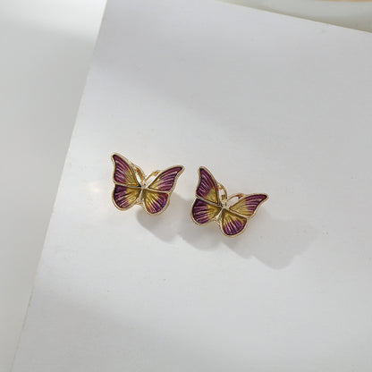 French Oil Painting Style Gentle And Smart Butterfly Small Earrings
