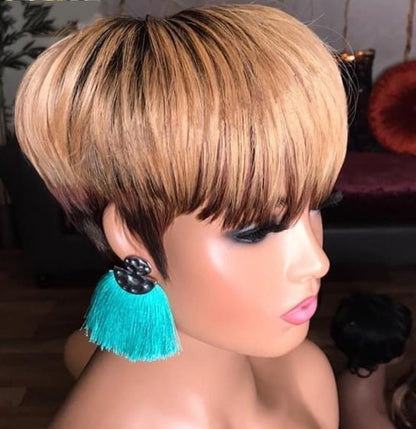 Wig Brown Bobo Head With Bangs Short Straight Hair