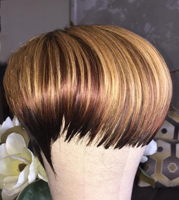 Wig Brown Bobo Head With Bangs Short Straight Hair