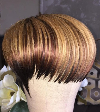 Wig Brown Bobo Head With Bangs Short Straight Hair