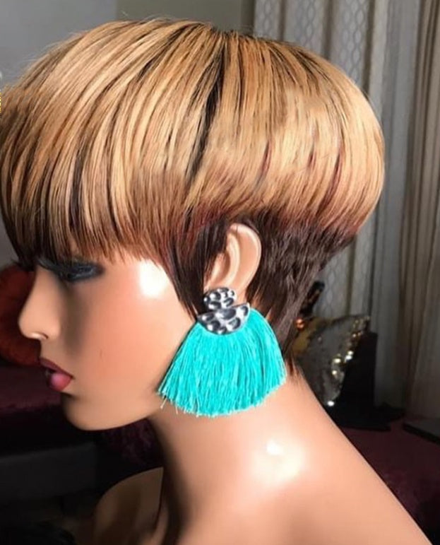 Wig Brown Bobo Head With Bangs Short Straight Hair