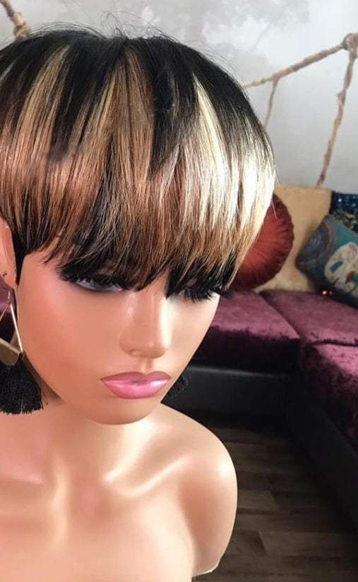 Wig Brown Bobo Head With Bangs Short Straight Hair