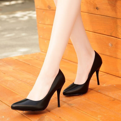 Soft Leather Painless Work Shoes Black High Heels Professional Single Shoes
