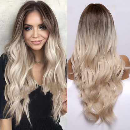 Gradient Golden Long Curly Hair Synthetic Headgear