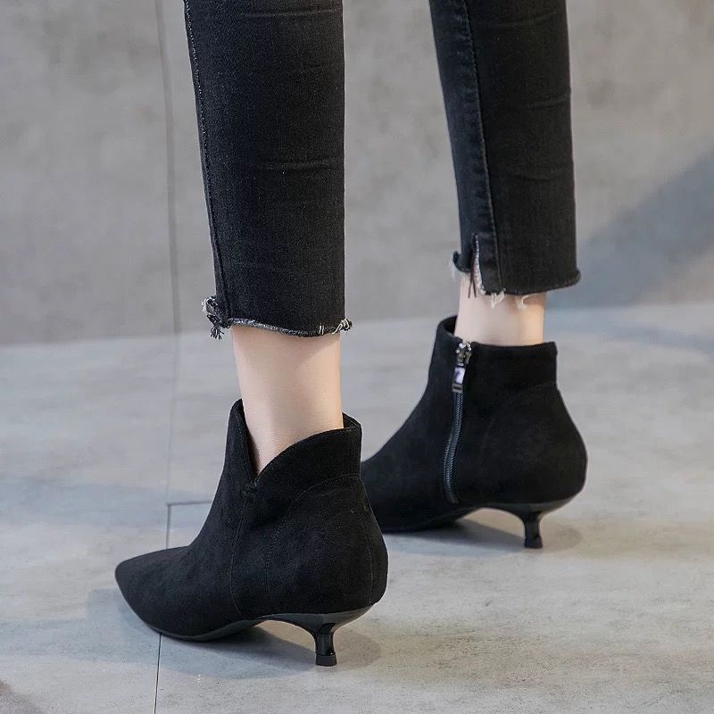 Women's Short Heel Boots Frosted Short Side Zipper Boots