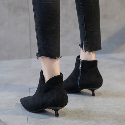 Women's Short Heel Boots Frosted Short Side Zipper Boots