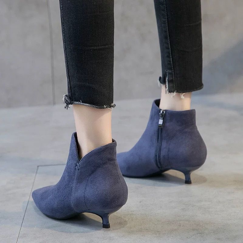 Women's Short Heel Boots Frosted Short Side Zipper Boots