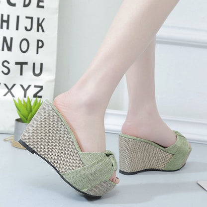 Fashion Slope Heel Fish Mouth Bowknot Casual Women Sandals