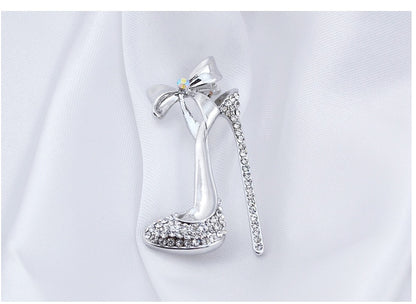 5-Color Rhinestone Wedding Bow High Heels Brooch Pin High-End Diamond Collar Pin Clothing Factory Direct Wholesale