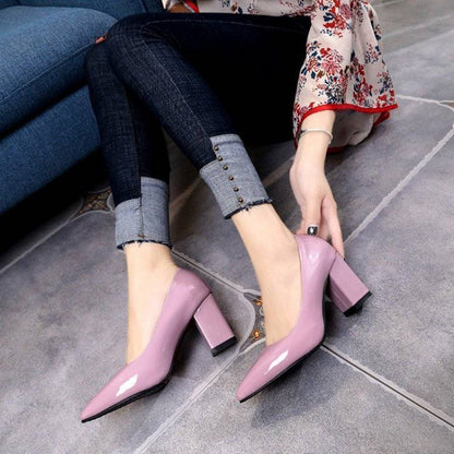 European And American Thick Heel Pointed High Heels