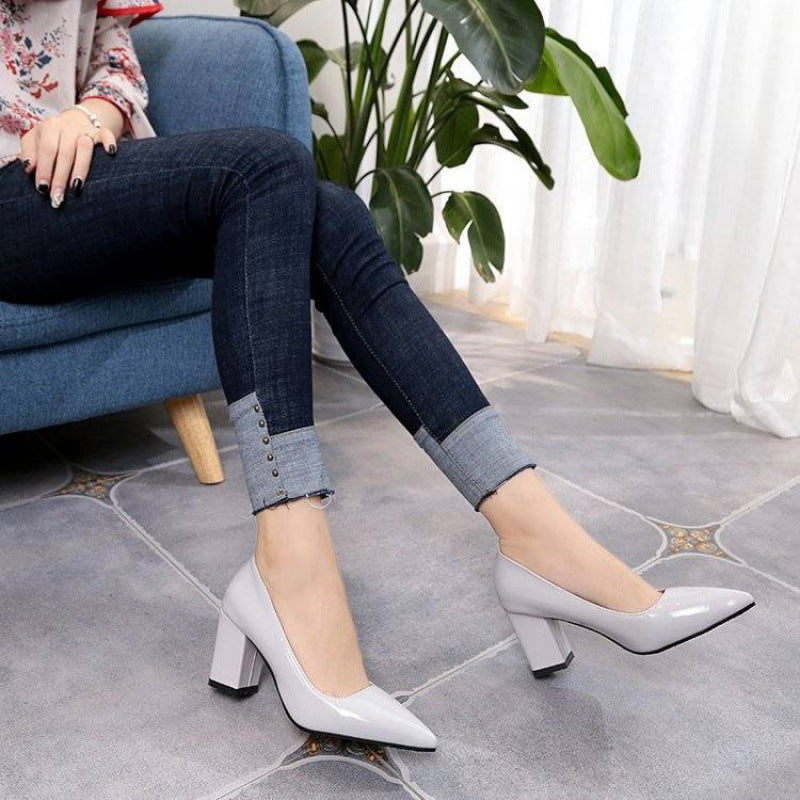 European And American Thick Heel Pointed High Heels
