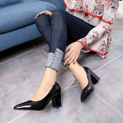 European And American Thick Heel Pointed High Heels