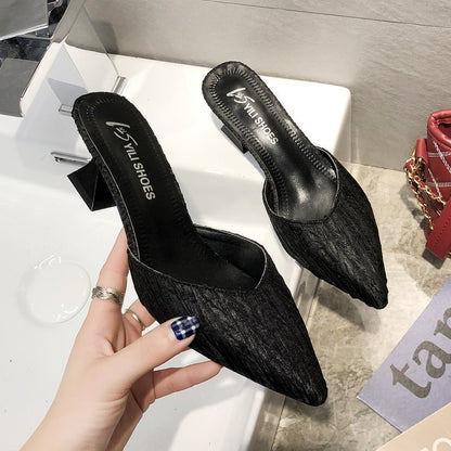 Outer Wear Baotou Mid-Heel Half Slippers