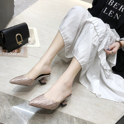 Outer Wear Baotou Mid-Heel Half Slippers