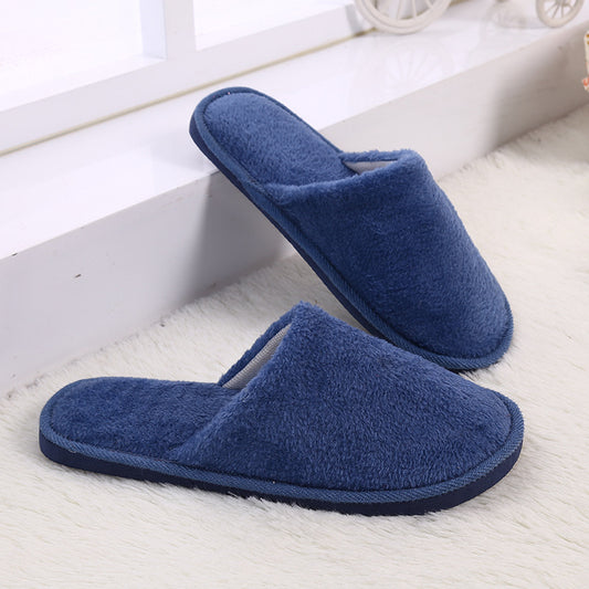 Thick Bottom Plush Couple Solid Color Cotton Slippers
