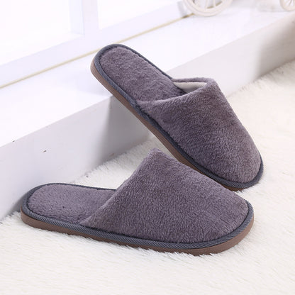 Thick Bottom Plush Couple Solid Color Cotton Slippers